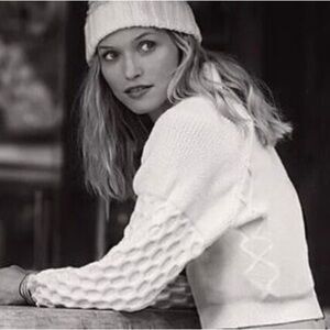 Free People Movement Snowfall Ivory Cable Knit Cropped Sweater NEW